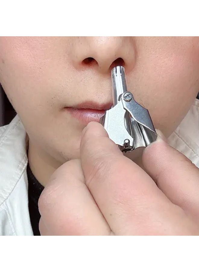 Silvery Stainless Steel Manual Nose Hair Trimmer Washable Round Head Cutter For Men And Women - Image 1